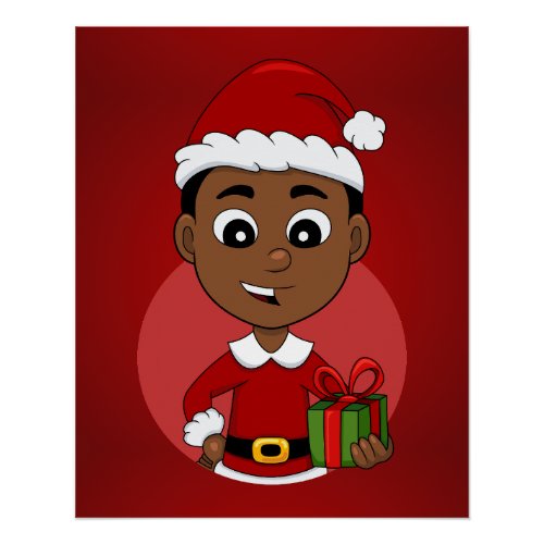 Cute African American Christmas boy cartoon Poster