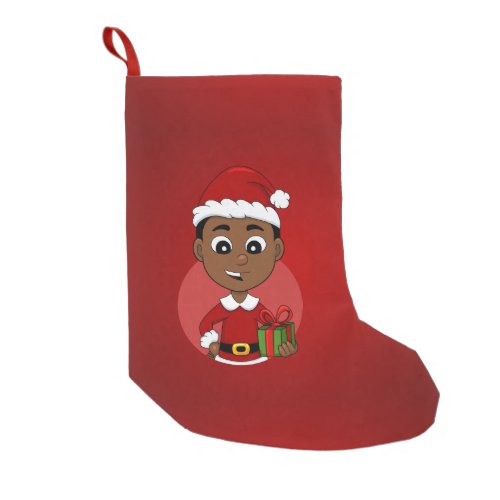 Cute African American Christmas boy cartoon Small Christmas Stocking