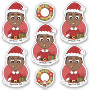 Cute African American Christmas boy cartoon Sticker