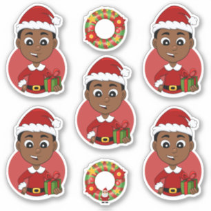 Cute African American Christmas boy cartoon Sticker