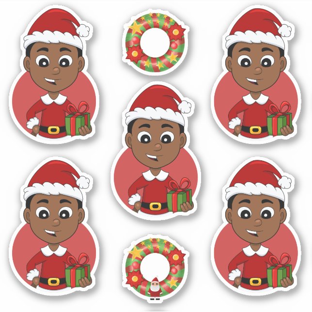 Cute African American Christmas boy cartoon Sticker (Front)