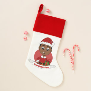 Cute African American Christmas boy cartoon Stocking