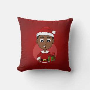 Cute African American Christmas boy cartoon Throw Pillow