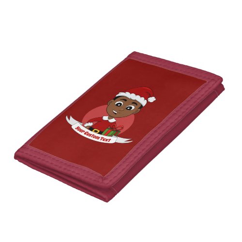 Cute African American Christmas boy cartoon Trifold Wallet