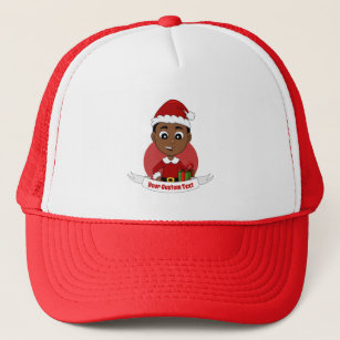 Cute African American Christmas boy cartoon Trucker Hat
