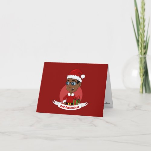 Cute African American Christmas boy with glasses Card