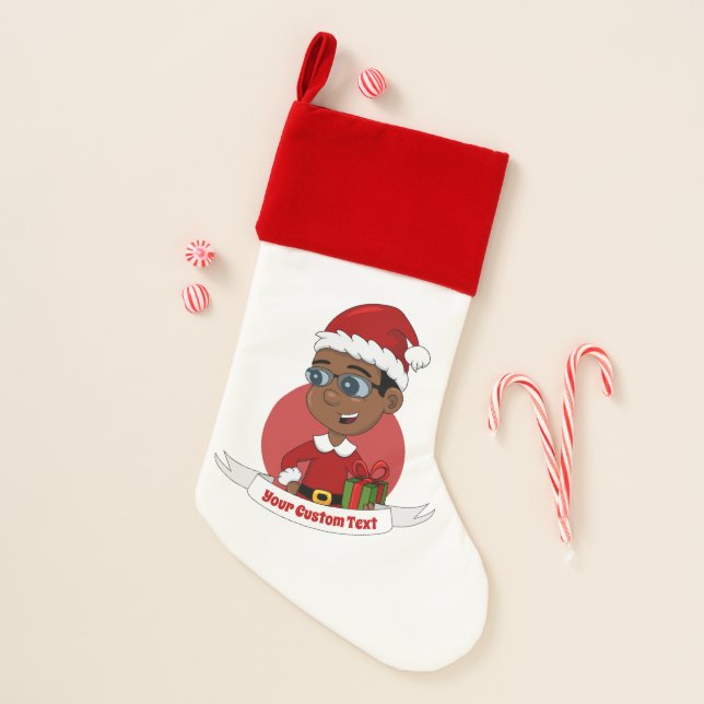 Cute African American Christmas boy with glasses Christmas Stocking (Front)