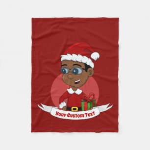 Cute African American Christmas boy with glasses Fleece Blanket