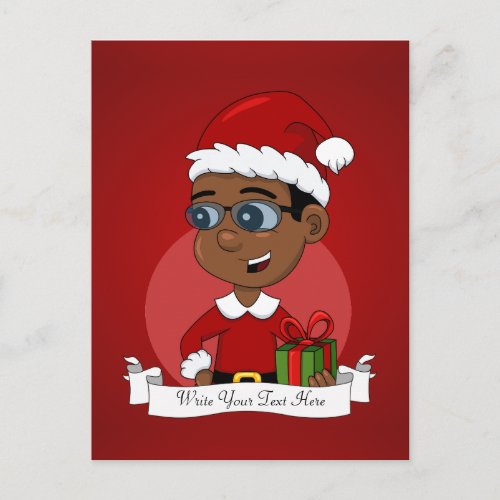 Cute African American Christmas boy with glasses Holiday Postcard