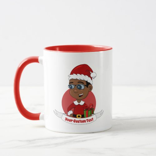 Cute African American Christmas boy with glasses Mug