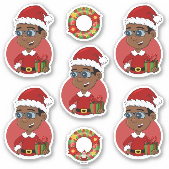 Cute African American Christmas boy with glasses Sticker (Front)
