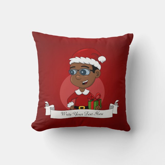 Cute African American Christmas boy with glasses Throw Pillow (Front)