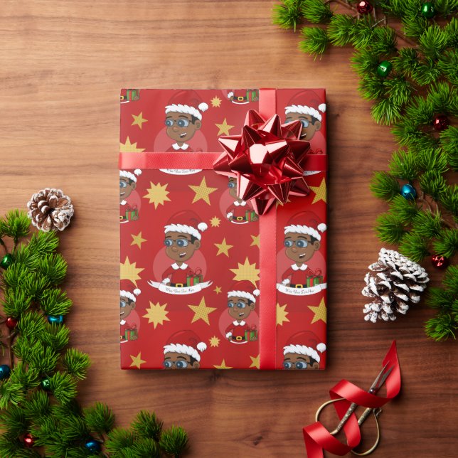 Cute African American Christmas boy with glasses Wrapping Paper (Holiday Gift)