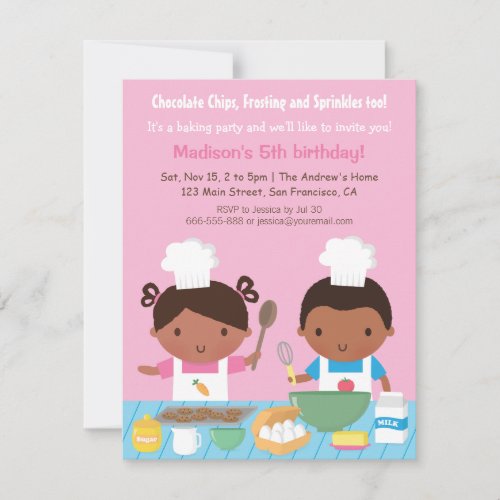 Cute African American Cooking Birthday Party Invitation