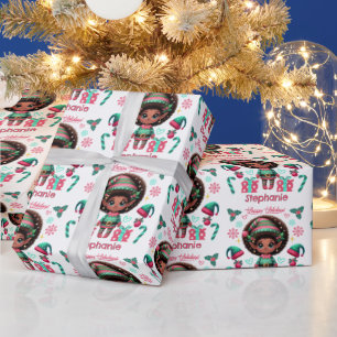 Cute African American Elf Girl Christmas Wrapping Paper