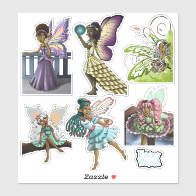 Cute African American Fairies Sticker (Sheet)
