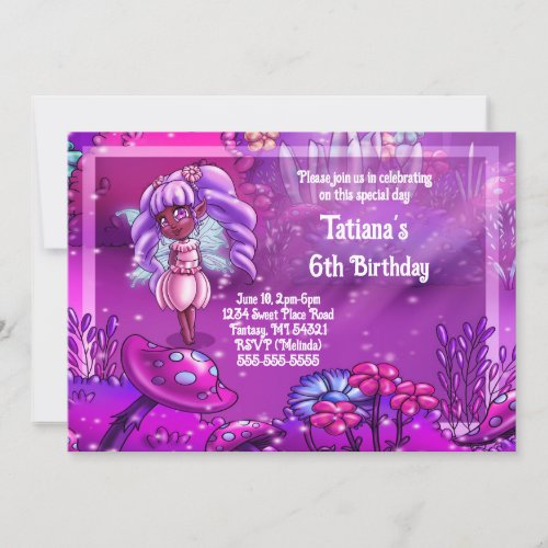 Cute African American Fairy Birthday Party Invitation