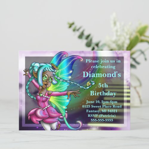 Cute African American Fairy Birthday Party Invitation