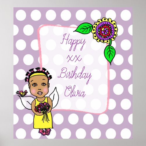 Cute African_American Fairy Girl Happy Birthday Poster