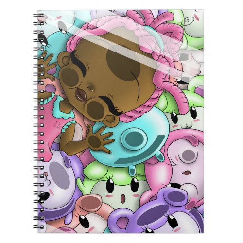 Cute African American Girl and Colorful Bears Notebook