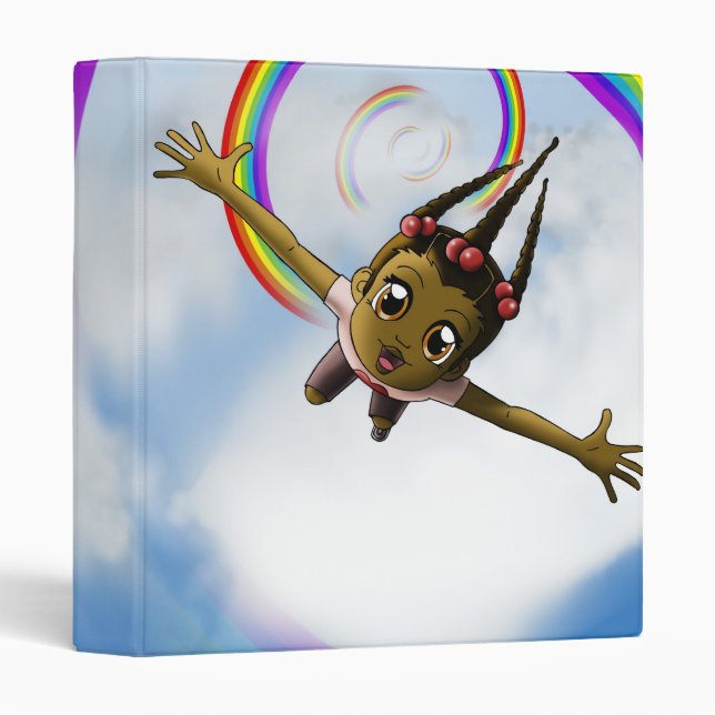 Cute African American Girl and Rainbow 3 Ring Binder (Front/Spine)