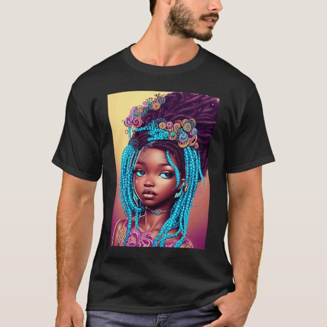 Cute African American Girl Artsy Graphic T-Shirt (Front)