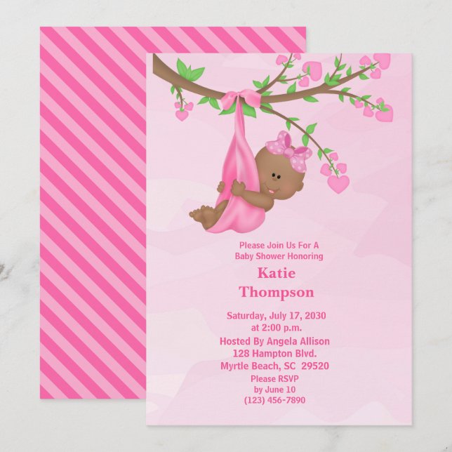 Cute African American Girl Baby Shower Invitation (Front/Back)