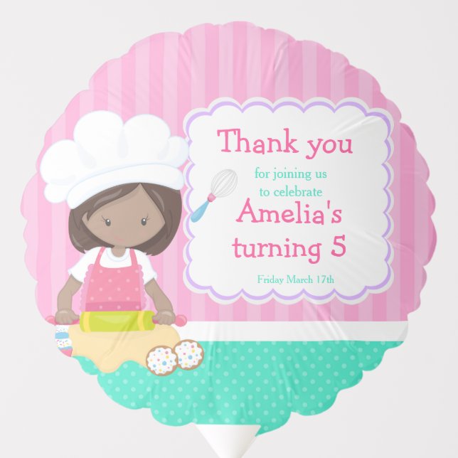 Cute African American Girl Baking Birthday Party Balloon (Front)