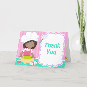 Cute African American Girl Baking Birthday Party Letterpress Thank You Card