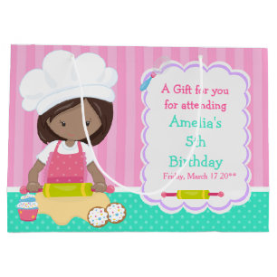 Cute African American Girl Baking Thank You Large Gift Bag
