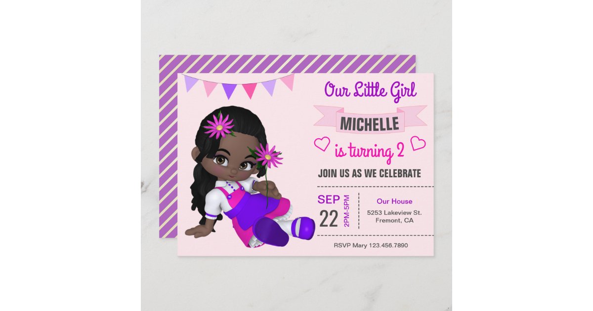 Cute African American Girl Birthday Party Invite | Zazzle