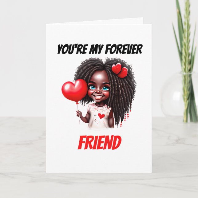 Cute african american girl forever friend heart  holiday card (Front)