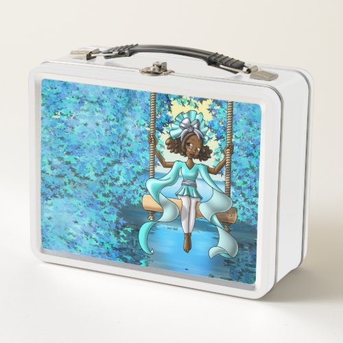 Cute African American Girl Metal Lunch Box