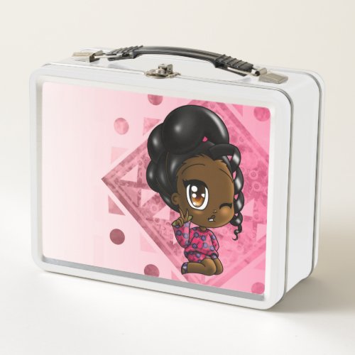 Cute African American Girl Metal Lunch Box