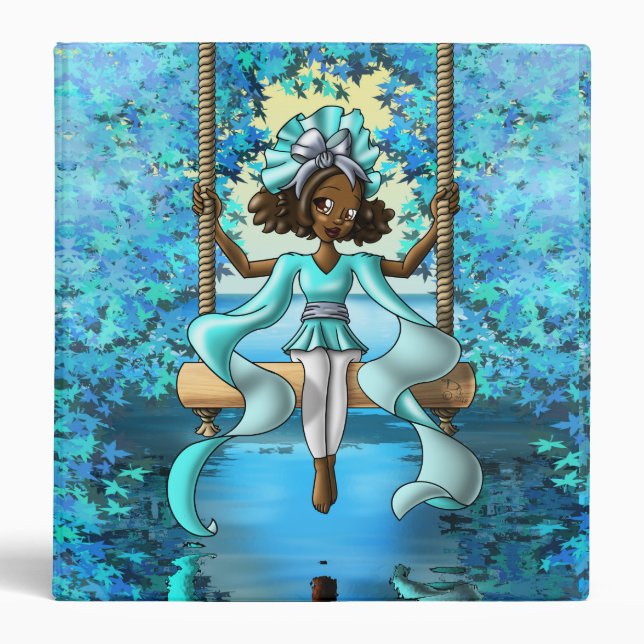 Cute African American Girl on Swing 3 Ring Binder (Front)