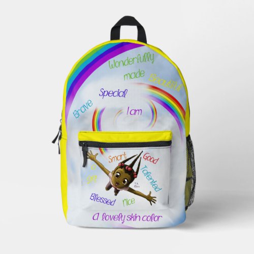 Cute African American Girl Rainbow Printed Backpack