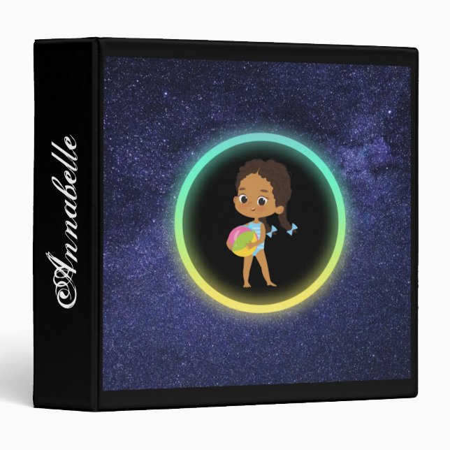 Cute African American Girl Swimming 3 Ring Binder (Front/Spine)