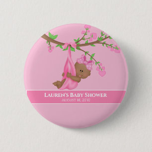Cute African American Girl's Pink Baby Shower    Button