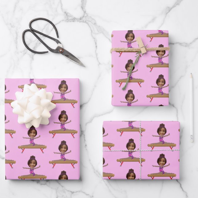 Cute African American Gymnastics Photo Custom Wrapping Paper Sheets (Front)