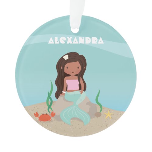 Cute African American Little Mermaid Girl Ornament