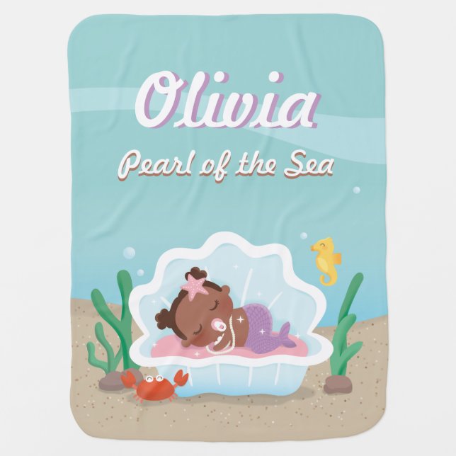 Cute African American Mermaid Baby Girl Blanket (Front)