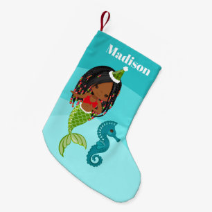 Cute African American mermaid decor Small Christmas Stocking
