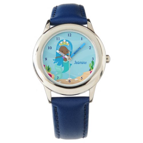 Cute African American Mermaid Girl Custom Kids Watch