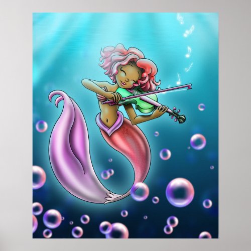 Cute African American Mermaid Poster