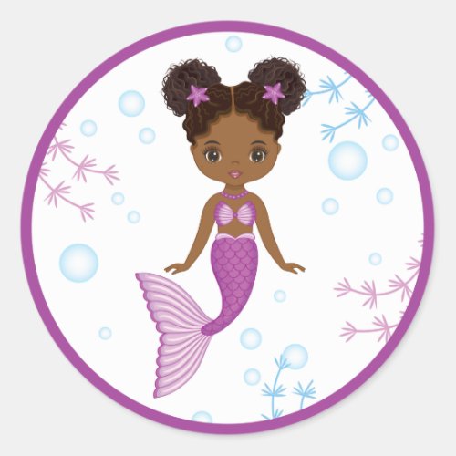 Cute African American Mermaid Round Sticker 