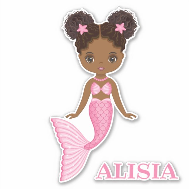 Cute African American Mermaid Vinyl Sticker (Front)