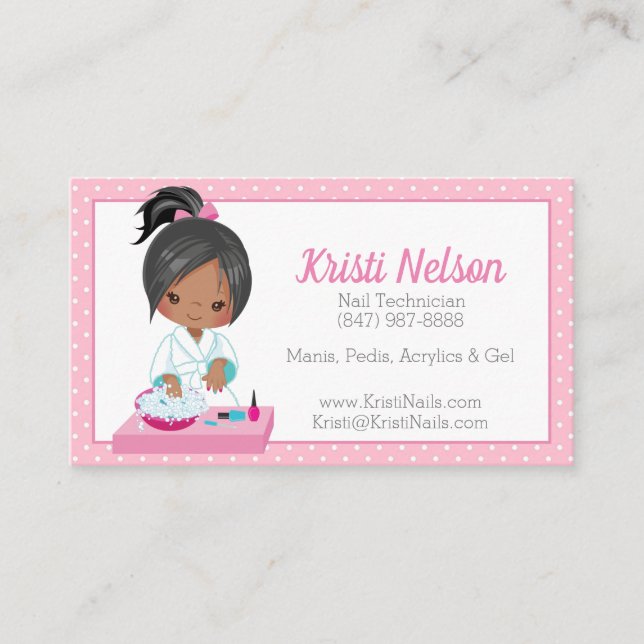 Cute African American Nail Tech Business Card (Front)