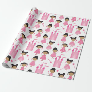 Cute African American Pink Princess Wrapping Paper