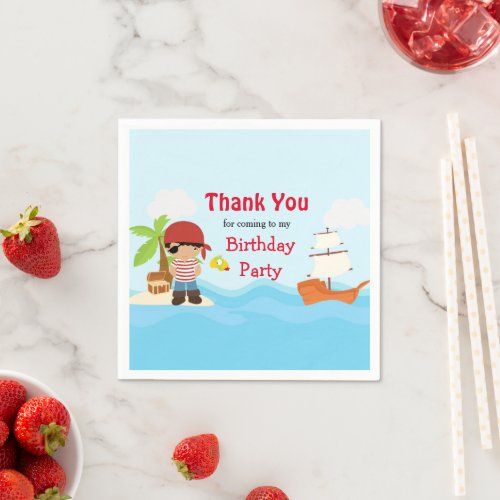 Cute African American Pirate Boy Birthday Party Napkins