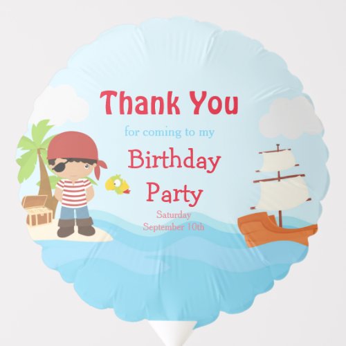 Cute African American Pirate Boy in Red Birthday Balloon